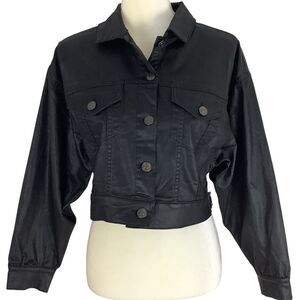 Juicy Couture Black Oiled Crop Moto Jacket Black Women Size M 80s 90s Grunge
